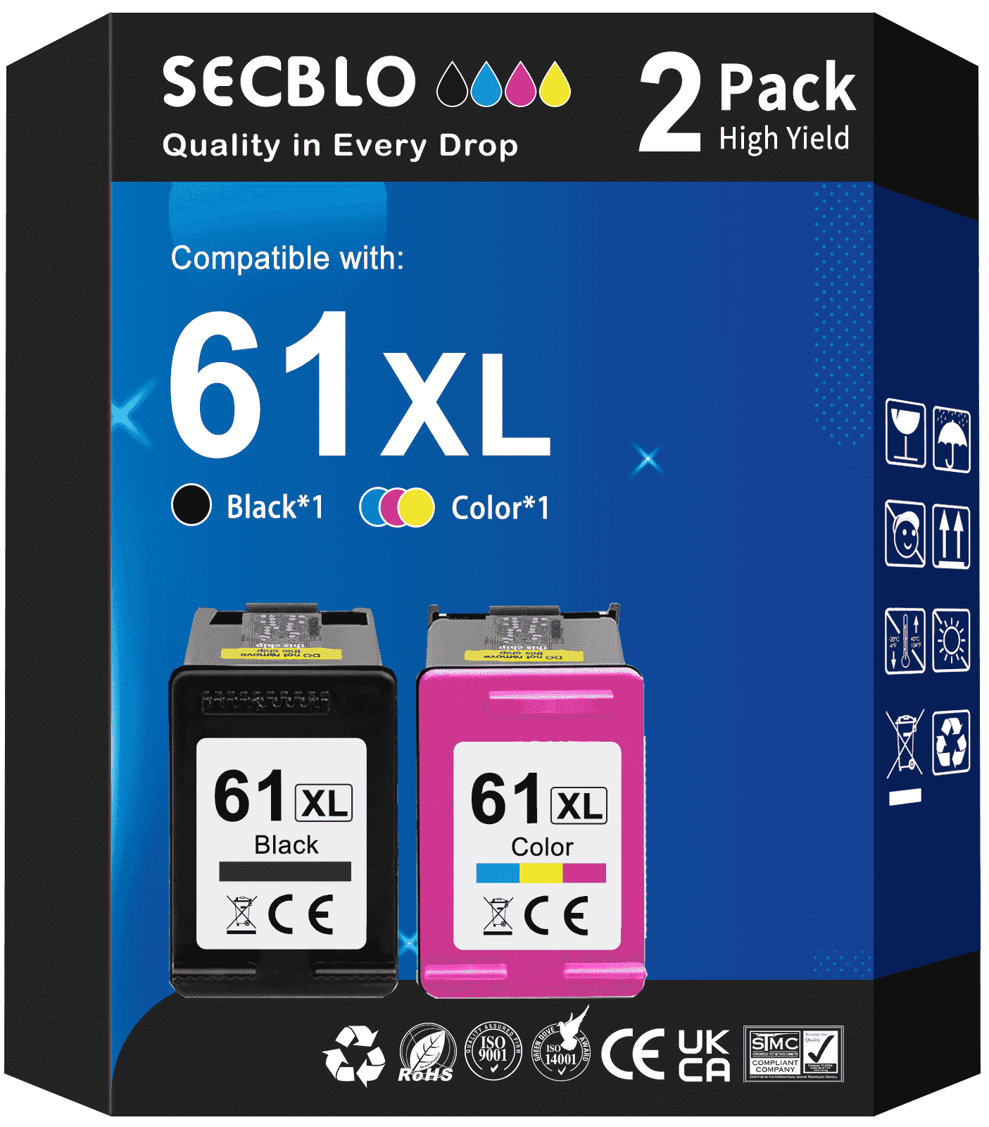 61 Ink Compatible for HP 61XL Ink Cartridge Combo Pack for HP Printer ( Black, Tri-Color£©
