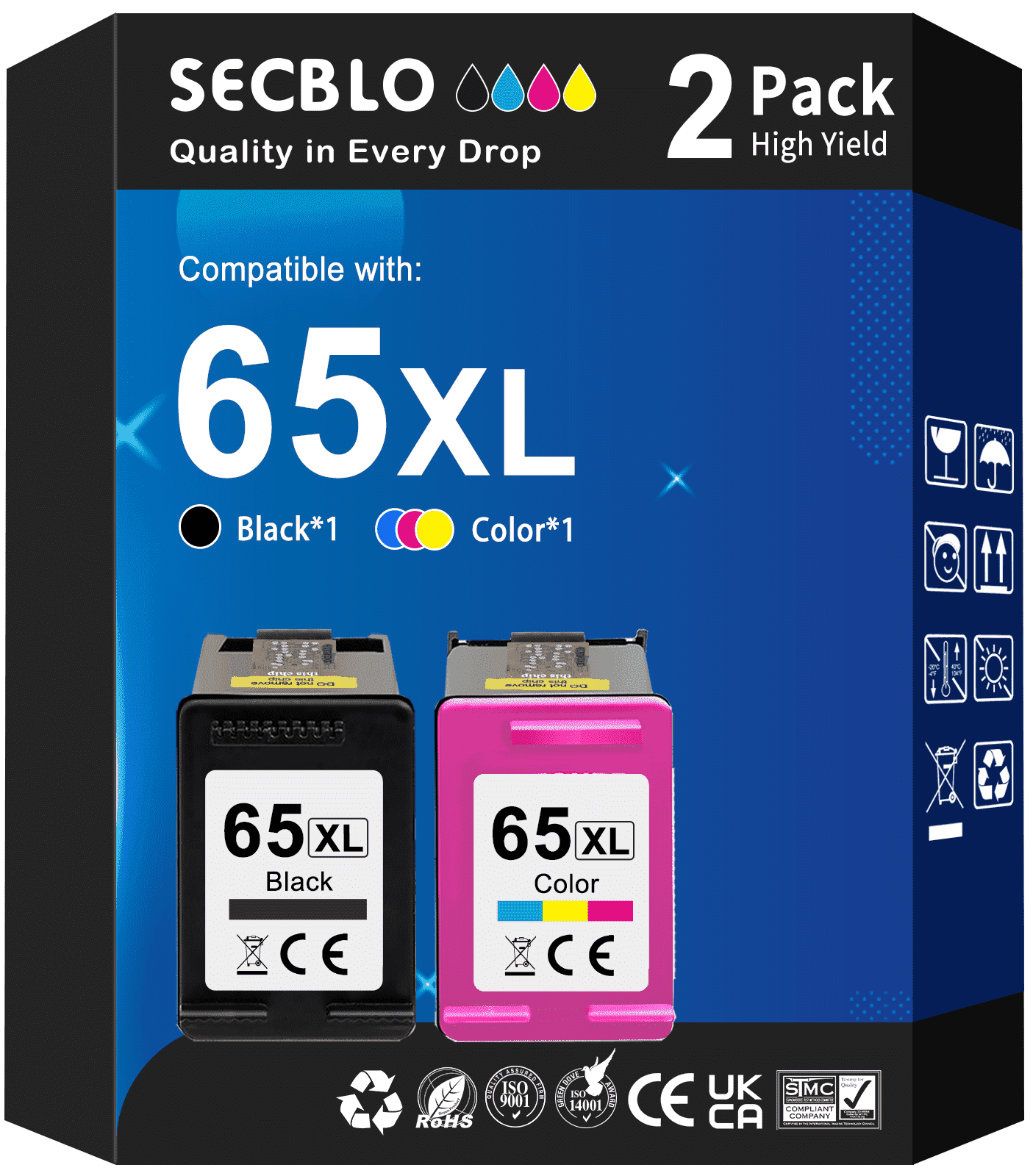 65 Ink for Compatible for HP 65XL Ink Cartridge for HP Printer (2 Pack)