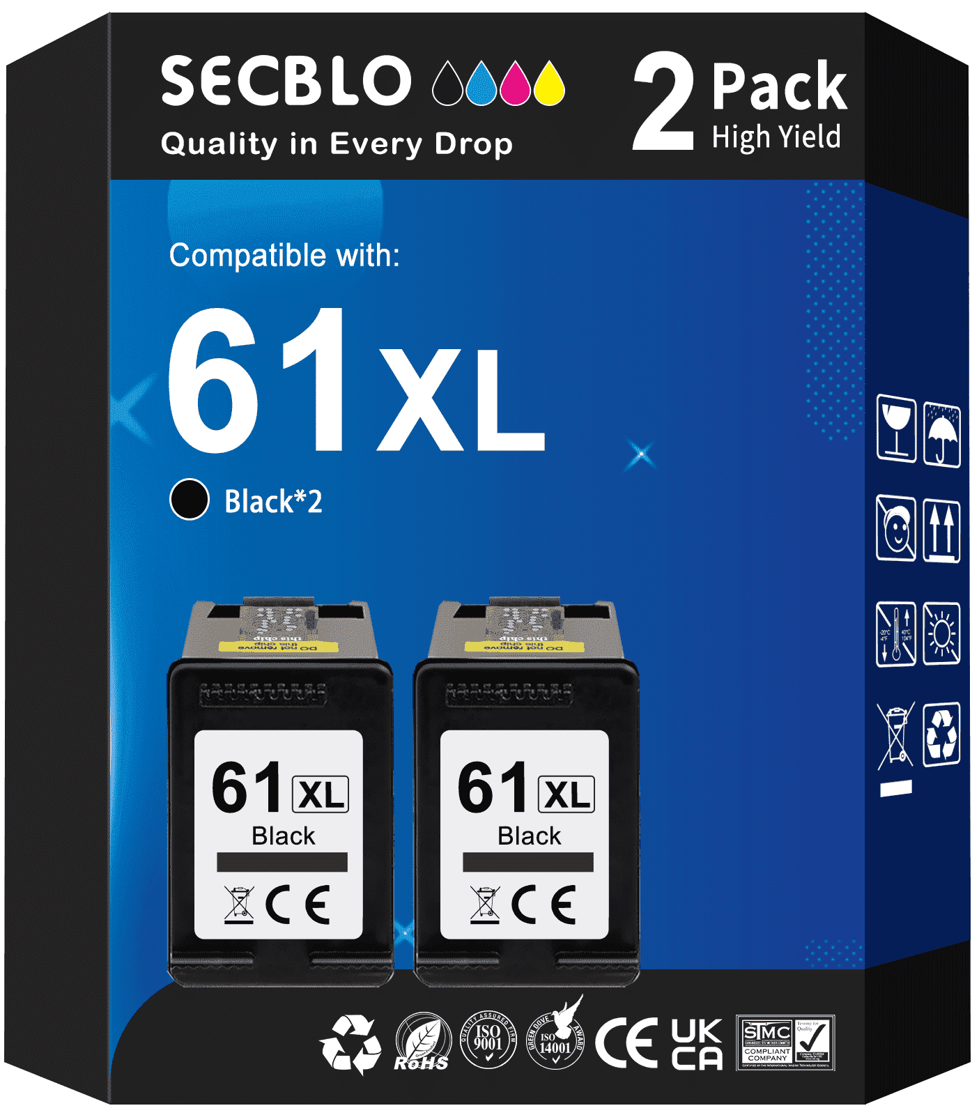 61XL Black Ink Cartridge Compatible for HP 61 Black Ink for HP Printer (2 Black)