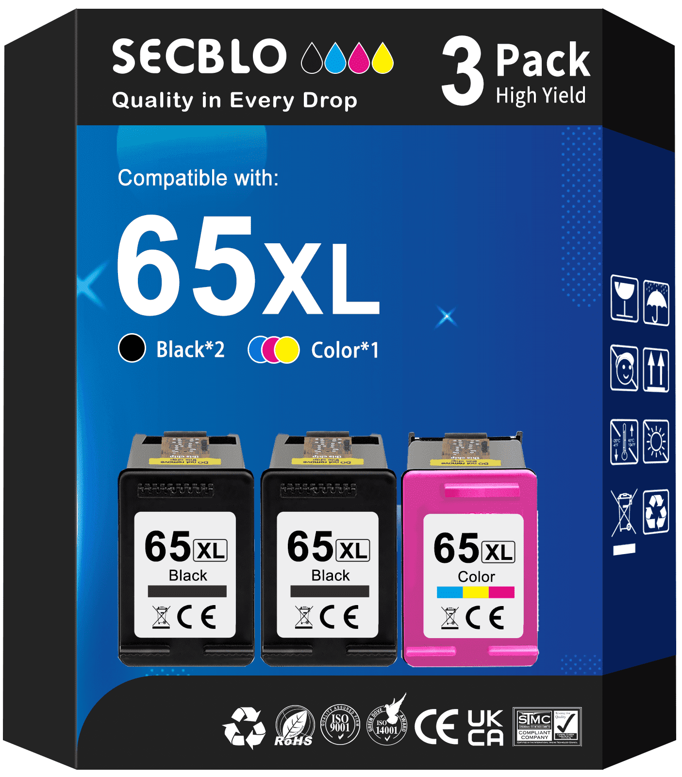 65 Ink Cartridge Compatible for HP 65XL Ink for HP Printer (3 Pack)