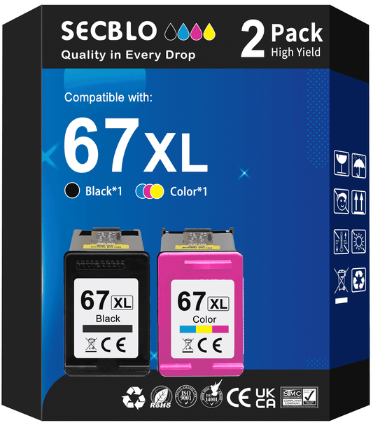 67 Ink Cartridge Compatible for HP 67XL Ink Cartridge for HP Printer, 2 Pack