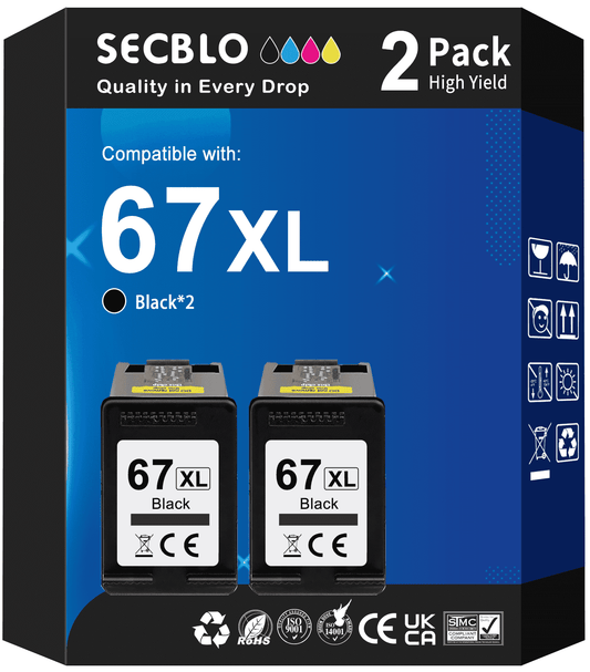 67 Black Ink Cartridge Compatible for HP 67XL Black Ink for HP Printer (2 Black)