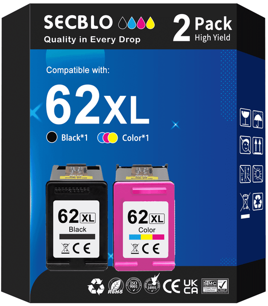 62 Ink Cartridge Compatible for HP 62XL Ink Cartridges Combo Pack for HP Printer (Black Tri-Color)