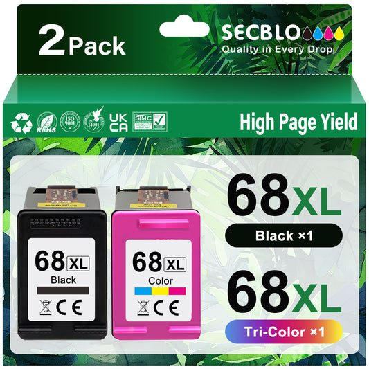 68 Ink Cartridge Compatible for HP 68e Ink Cartridges for Envy 6552e 6555e Printer, 2 Pack
