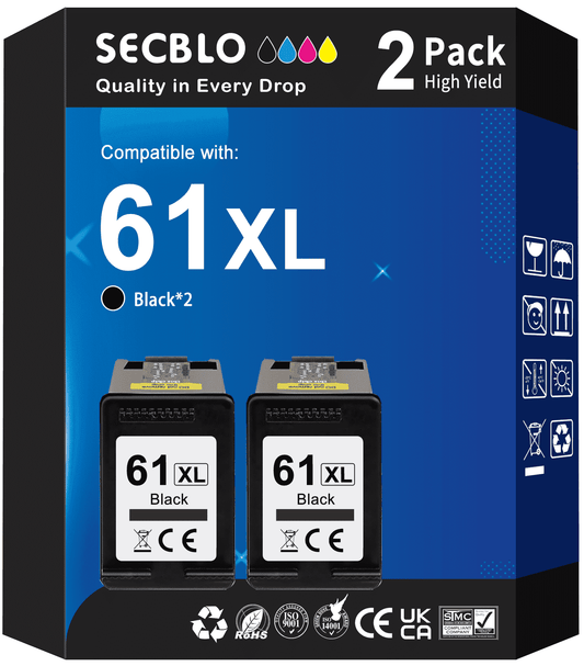 61XL Black Ink Cartridge Compatible for HP 61 Black Ink for HP Printer (2 Black)
