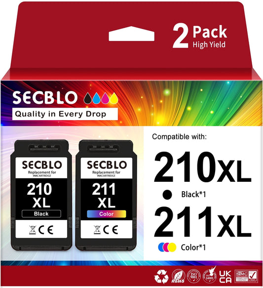 210 and 211 Ink Cartridge for Canon 210XL 211XL Combo Pack for PIXMA Printer ( Black, Tri-Color)