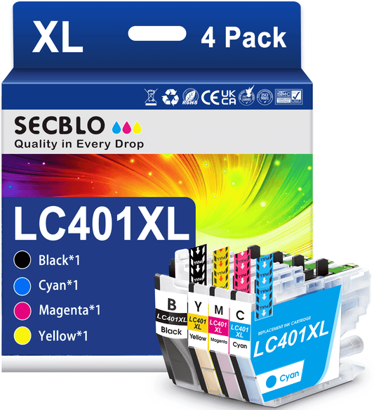 LC401XL Ink for Brother LC401 Ink Cartridge for LC401 for MFC-J1010DW J1012DW J1170DW Printer, 4 Pack